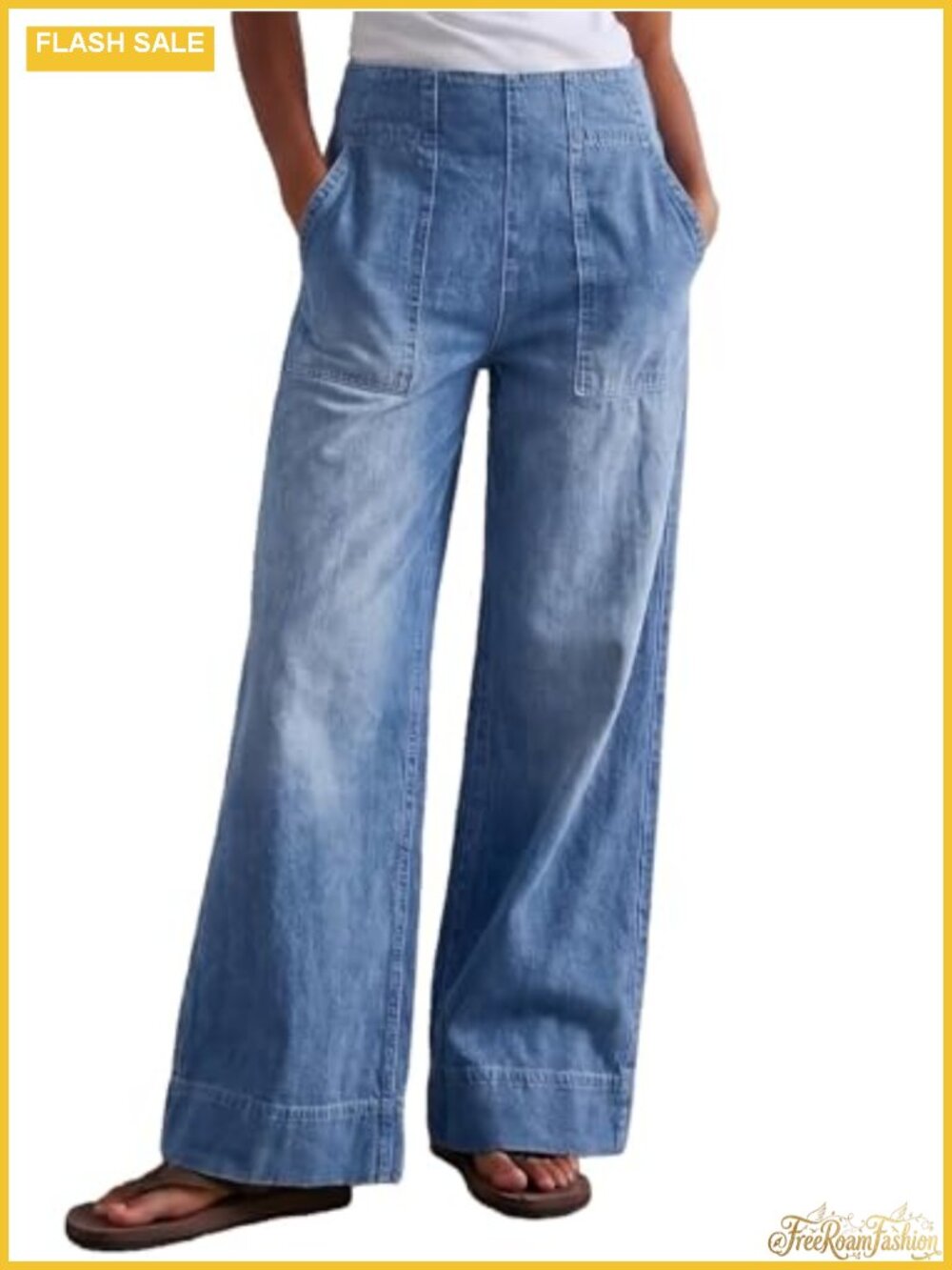 Women's Wide Leg Jeans Baggy Low Mid Rise Pull On Y2k Denim Pants